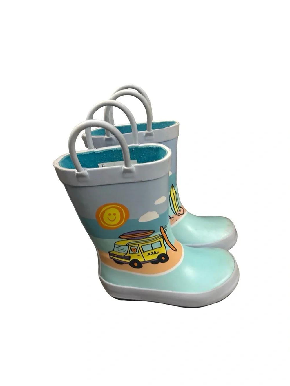 Cat & Jack Pastel Blue & Aqua Surf Van Camoer Kids Rain Boots Toddler Size 6
